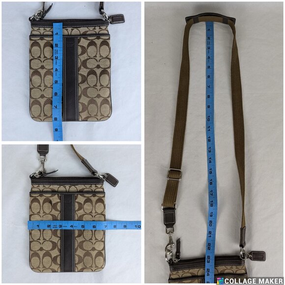 Vintage Coach Small Crossbody Bag Tan Logo Printed Canvas Brown Leather Accents - Picture 12 of 12